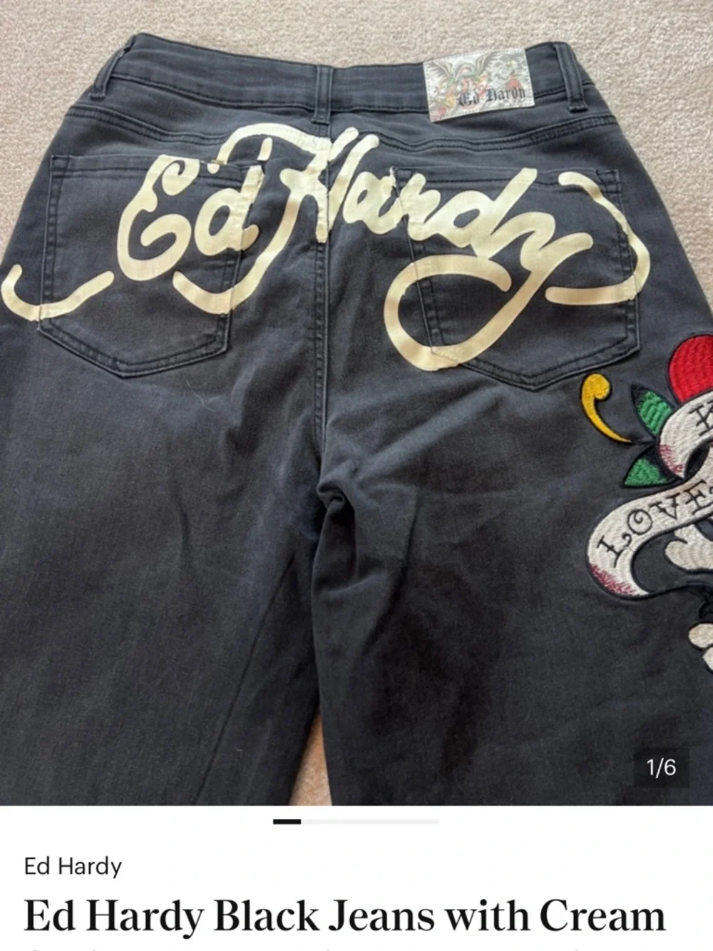 Ed Hardy‎ Black Denim Jeans Love Kills Slowly Skull Tattoo Graphic Size 30